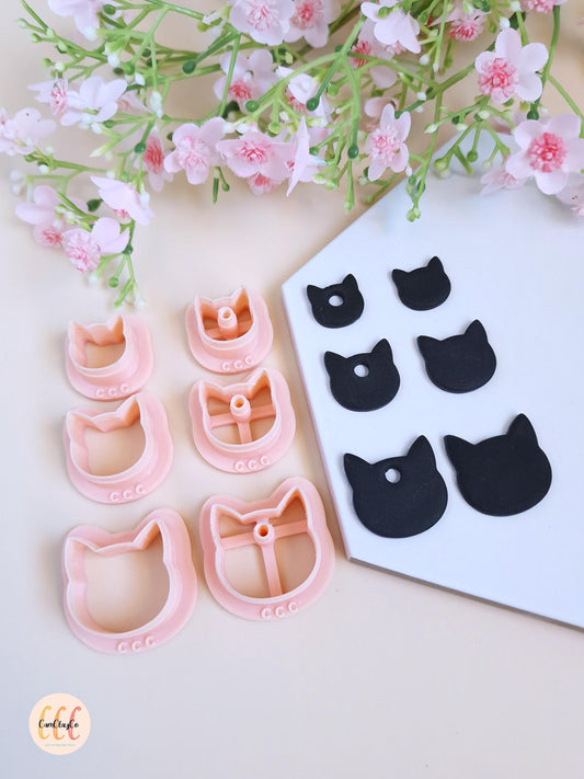 Emporte-pièces 3D en forme de têtes de chats pour la fabrication de bijoux en argile polymère, créoles interchangeables