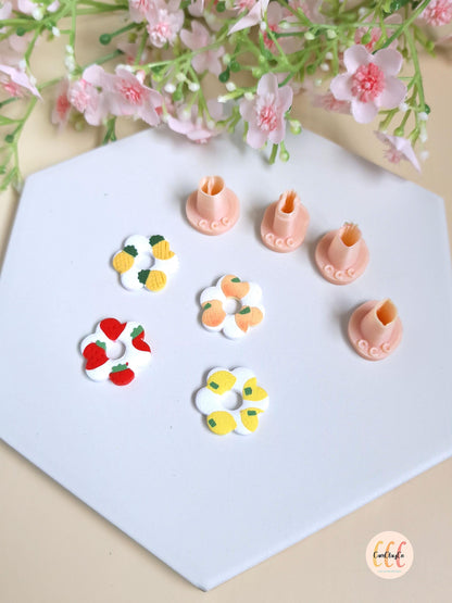 Emporte-pièces 3D en forme de minis fruits pour la fabrication de bijoux en argile polymère - Pêche, fraise, ananas, citron