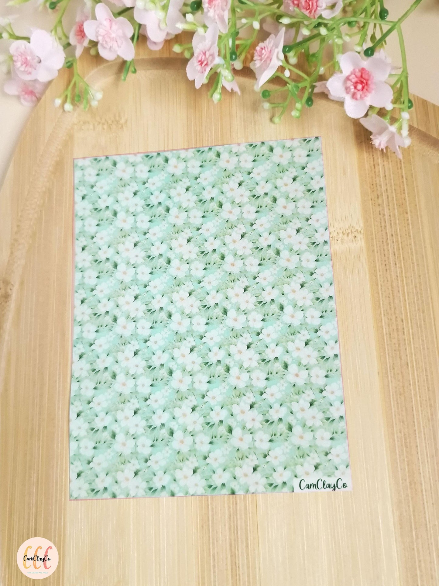 Feuille de transfert soluble à l'eau pour la fabrication de bijoux en argile polymère - White flowers 01