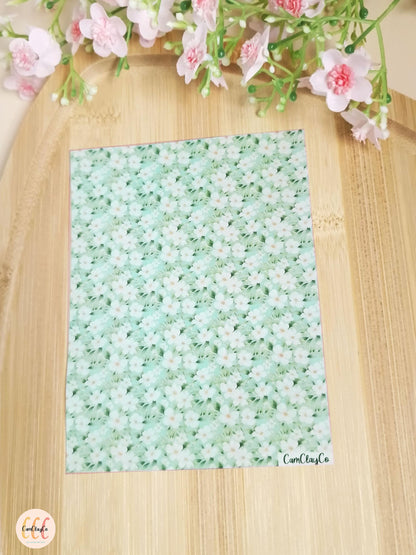 Feuille de transfert soluble à l'eau pour la fabrication de bijoux en argile polymère - White flowers 01
