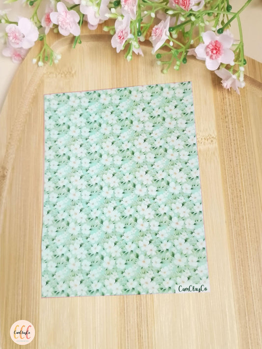 Feuille de transfert soluble à l'eau pour la fabrication de bijoux en argile polymère - White flowers 01
