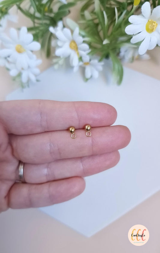 Boucles d'oreilles clous boules en acier inoxydable pour la fabrication de bijoux, doré et argenté - 6 pièces