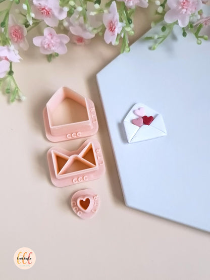 Set d'emporte-pièces 3D en forme d'enveloppe ouverte avec cœur pour la fabrication de bijoux en argile polymère