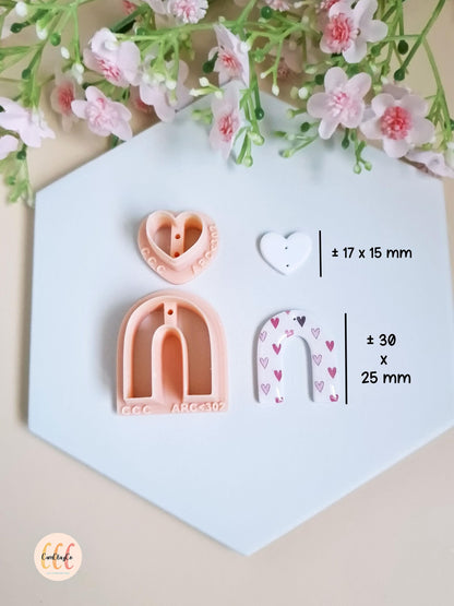 Set d'emporte-pièces 3D en forme de cœur et d'arche pour la fabrication de bijoux en argile polymère, avec guides de perçage