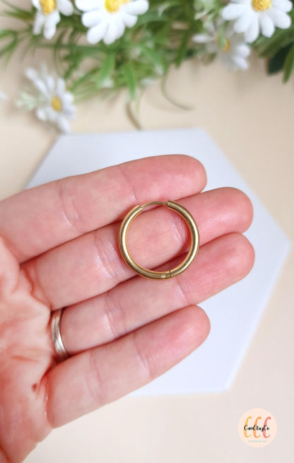 Boucles d'oreilles créoles diamètre 23 mm épaisseur 2,5 mm en acier inoxydable pour la fabrication de bijoux, doré et argenté - 2 pièces