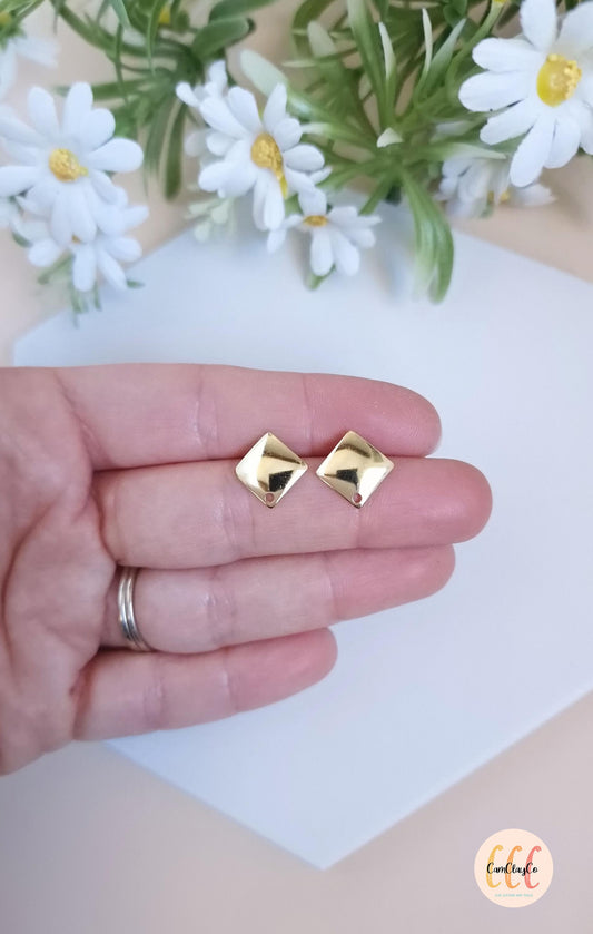 Boucles d'oreilles carrés en acier inoxydable pour la fabrication de bijoux, doré et argenté - 2 pièces