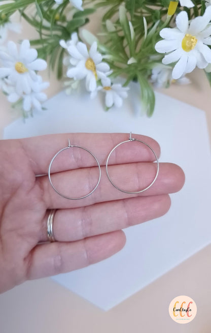 Boucles d'oreilles créoles 25 mm en acier inoxydable pour la fabrication de bijoux, doré et argenté - 6 pièces