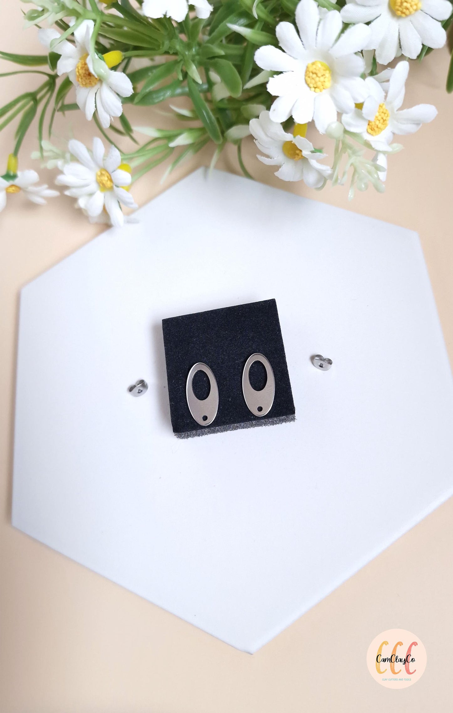 Boucles d'oreilles ovales troués en acier inoxydable pour la fabrication de bijoux, doré et argenté - 2 pièces
