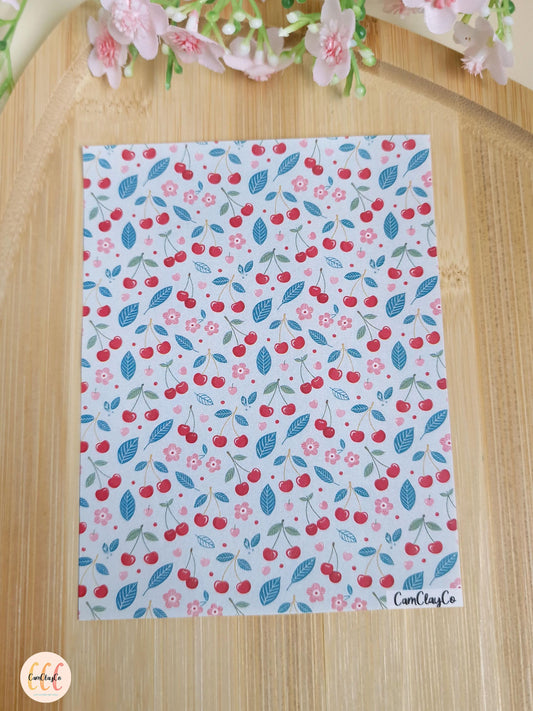 Feuille de transfert soluble à l'eau pour la fabrication de bijoux en argile polymère, fruits - Cherry 03