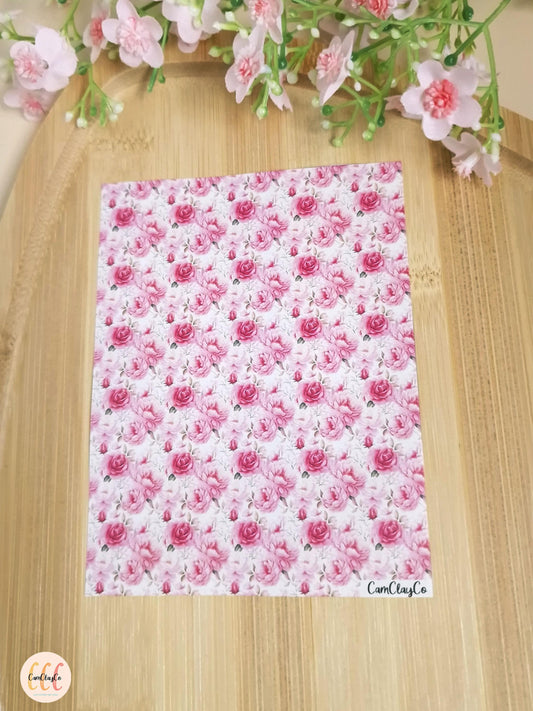 Feuille de transfert soluble à l'eau pour la fabrication de bijoux en argile polymère - Pink flowers 03