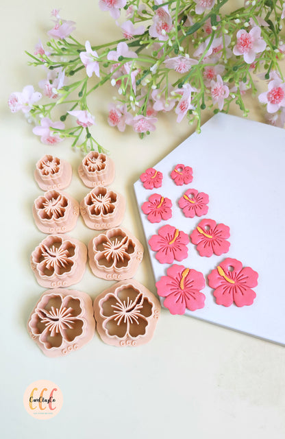 Emporte-pièces 3D en forme de fleurs d'hibiscus pour la fabrication de bijoux en argile polymère, pampilles, créoles interchangeables