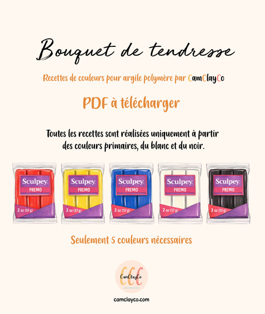 Recettes de couleurs pour argile polymère - 6 teintes - Bouquet de tendresse
