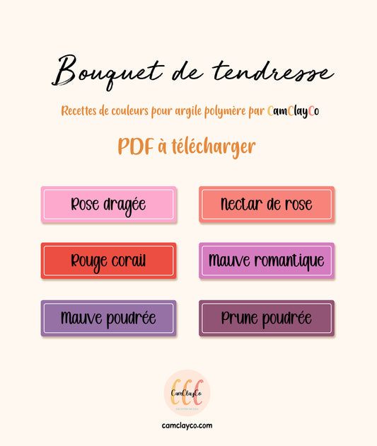 Recettes de couleurs pour argile polymère - 6 teintes - Bouquet de tendresse