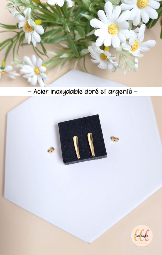 Boucles d'oreilles barres en acier inoxydable pour la fabrication de bijoux, doré et argenté - 2 pièces