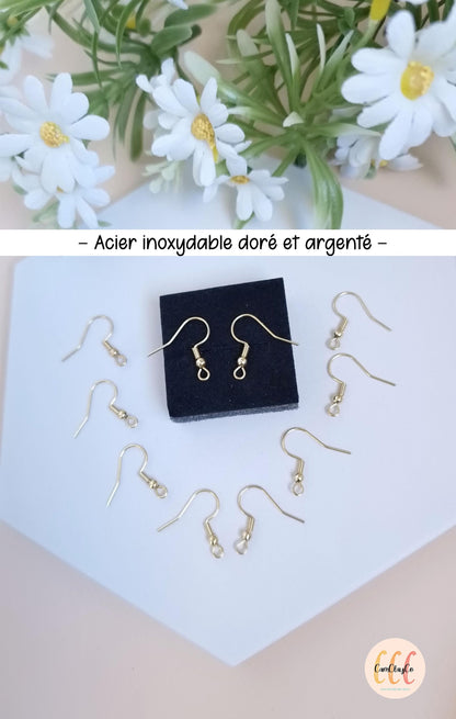 Crochets boucles d'oreilles en acier inoxydable pour la fabrication de bijoux, doré et argenté - 10 pièces