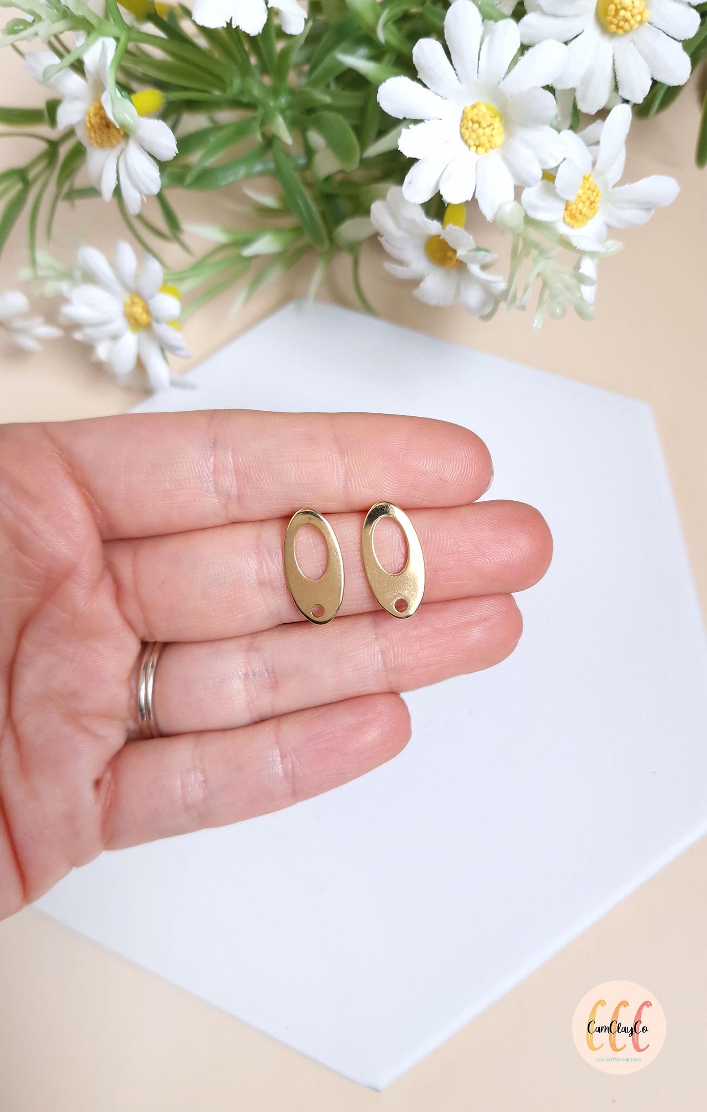 Boucles d'oreilles ovales troués en acier inoxydable pour la fabrication de bijoux, doré et argenté - 2 pièces