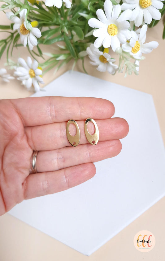 Boucles d'oreilles ovales troués en acier inoxydable pour la fabrication de bijoux, doré et argenté - 2 pièces