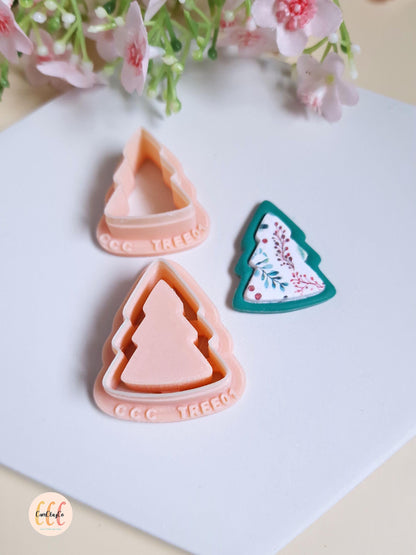 Emporte-pièce 3D en forme de sapin en deux parties pour la fabrication de bijoux en argile polymère