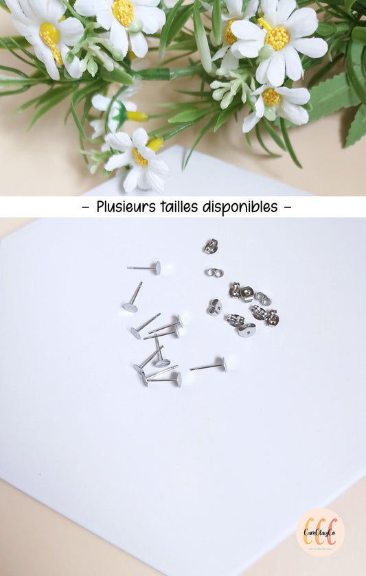 Clous d'oreilles plateaux en acier inoxydable argenté, différentes dimensions - 10 pièces