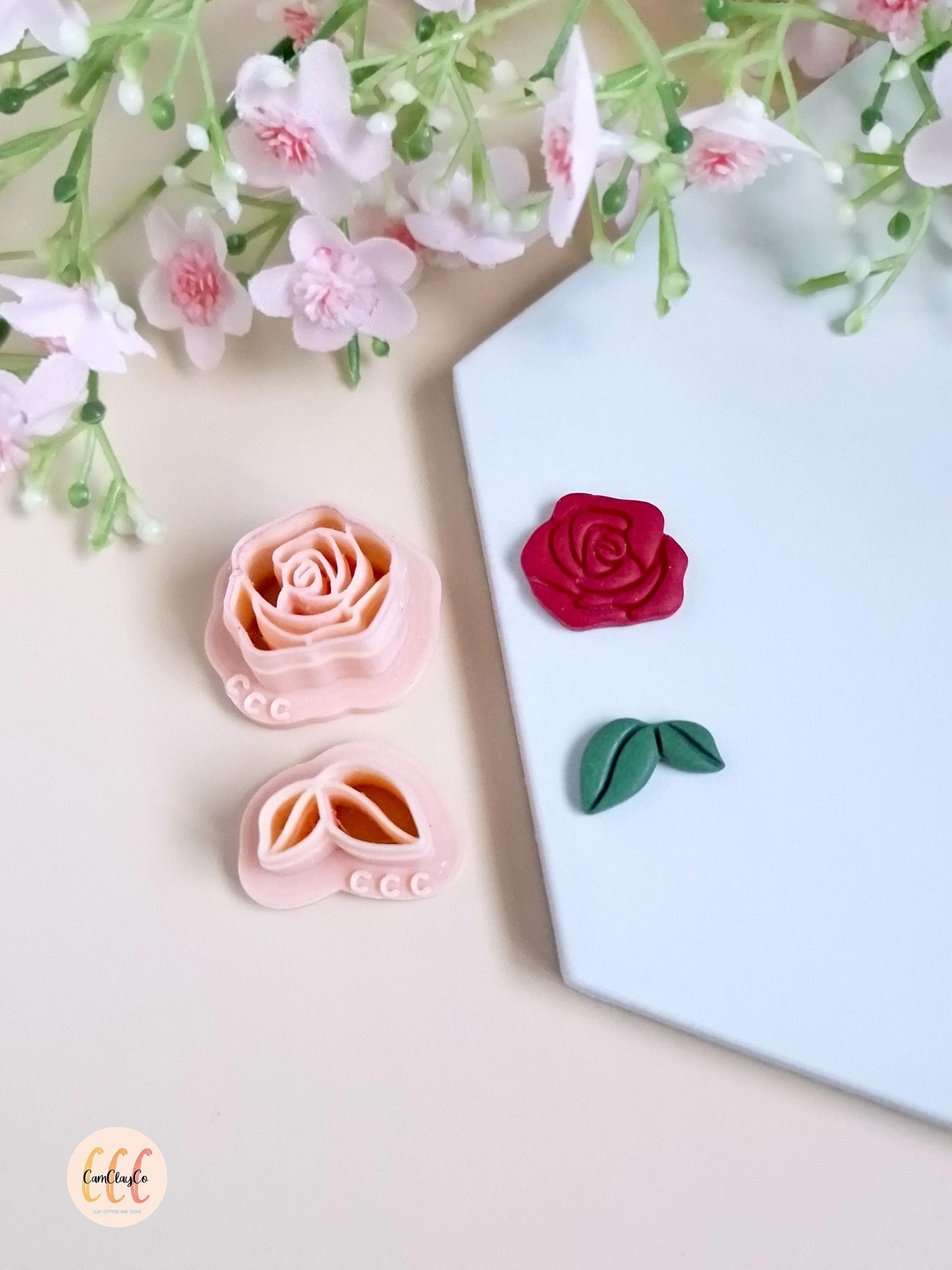 Set d'emporte-pièces 3D en forme de rose et feuilles pour la fabrication de bijoux en argile polymère