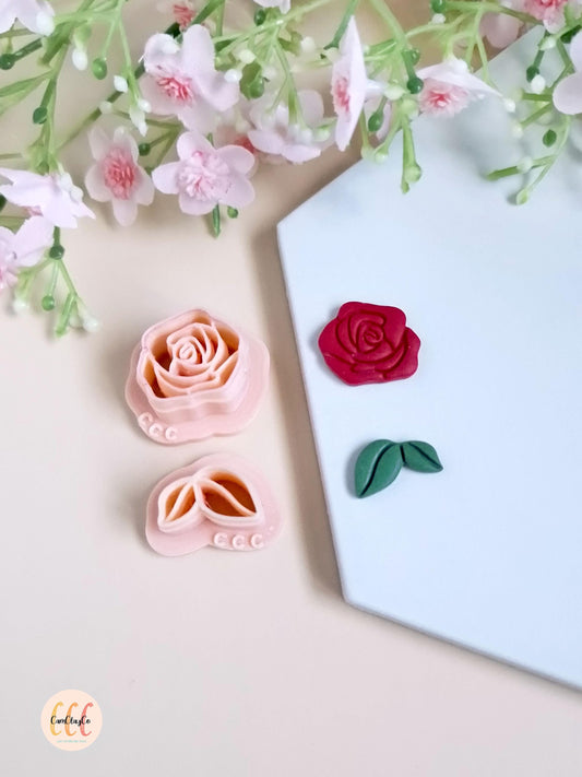 Set d'emporte-pièces 3D en forme de rose et feuilles pour la fabrication de bijoux en argile polymère
