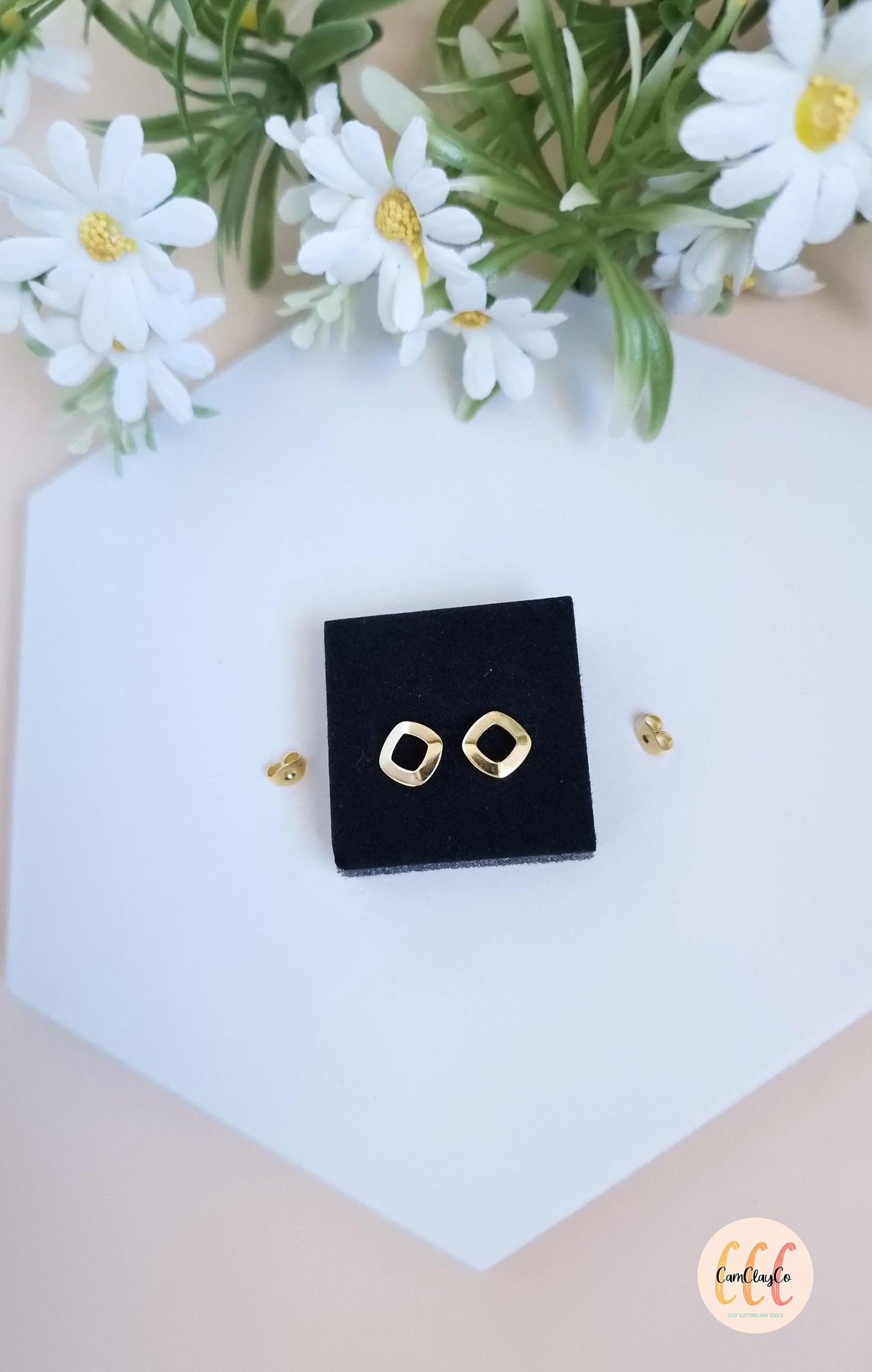 Boucles d'oreilles losanges arrondis troués en acier inoxydable pour la fabrication de bijoux, doré et argenté - 2 pièces