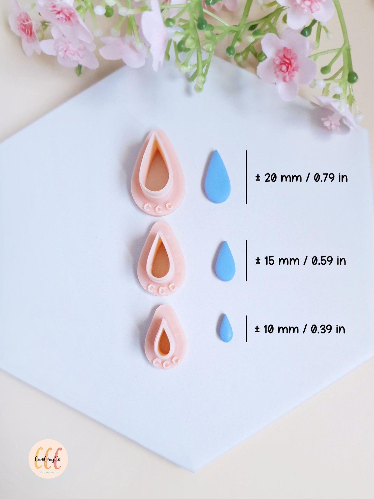 Emporte-pièce 3D en forme de gouttes de 3 tailles différentes pour la fabrication de bijoux en argile polymère