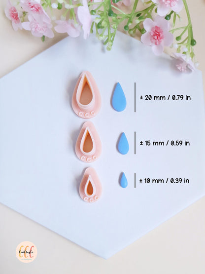 Emporte-pièce 3D en forme de gouttes de 3 tailles différentes pour la fabrication de bijoux en argile polymère