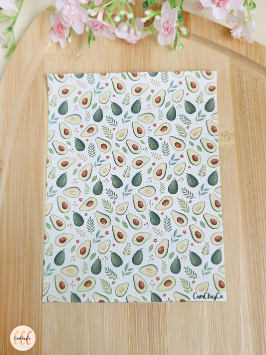 Feuille de transfert soluble à l'eau pour la fabrication de bijoux en argile polymère, fruits - Avocado 01