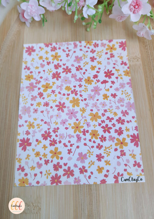 Feuille de transfert soluble à l'eau pour la fabrication de bijoux en argile polymère - Spring Flowers 025