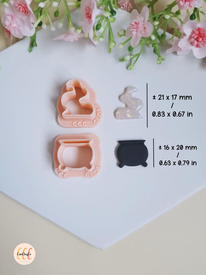 Lot de 2 emporte-pièces 3D en forme de chaudron et de fumée, Halloween, pour la fabrication de bijoux en argile polymère