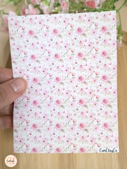 Feuille de transfert soluble à l'eau pour la fabrication de bijoux en argile polymère - Pink flowers 04