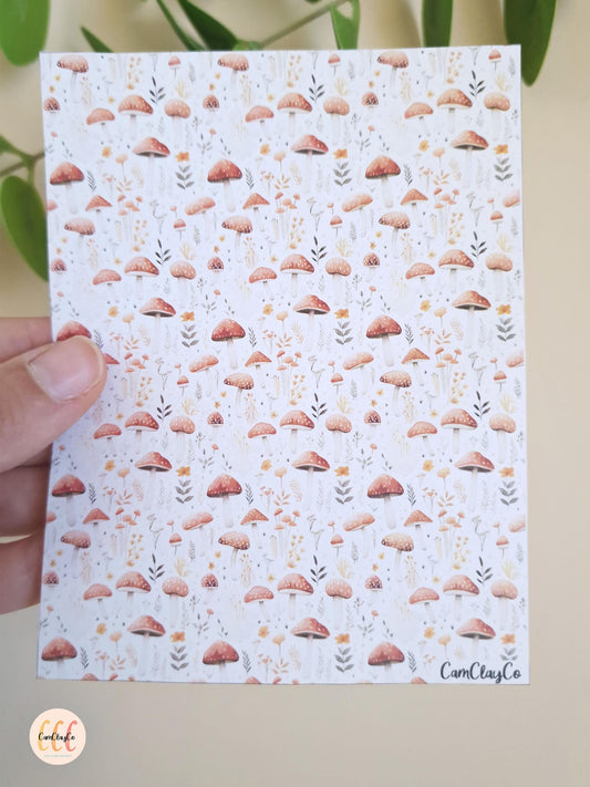 Feuille de transfert soluble à l'eau pour la fabrication de bijoux en argile polymère - Mushrooms 02