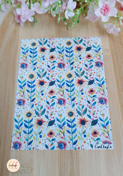 Feuille de transfert soluble à l'eau pour la fabrication de bijoux en argile polymère - Watercolor Spring 07