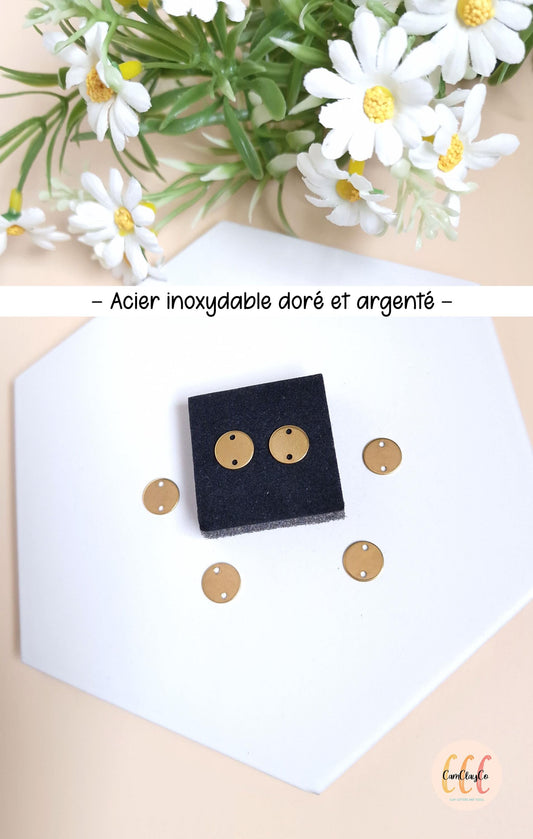 Connecteurs ronds lisses 10 mm en acier inoxydable pour la fabrication de bijoux, doré et argenté - 6 pièces