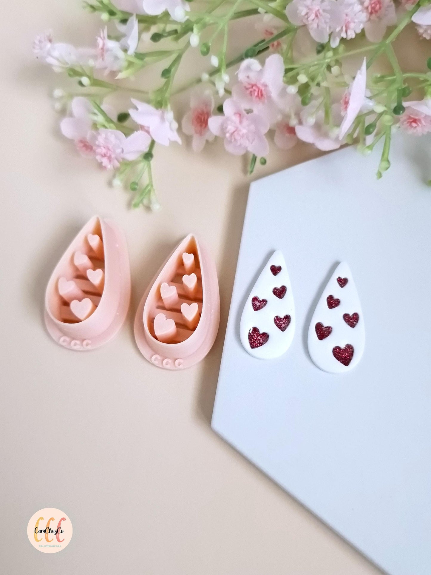 Emporte-pièces 3D en forme de gouttes et cœurs estampés pour la fabrication de bijoux en argile polymère