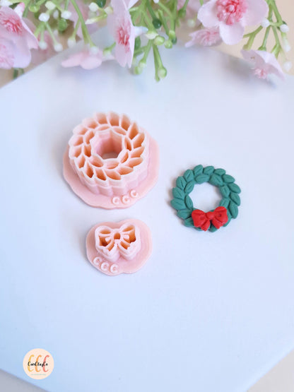 Emporte-pièces 3D en forme de couronne de Noël et nœud pour la fabrication de bijoux en argile polymère