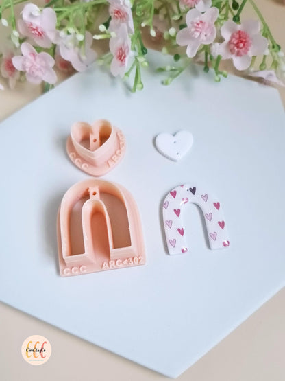 Set d'emporte-pièces 3D en forme de cœur et d'arche pour la fabrication de bijoux en argile polymère, avec guides de perçage