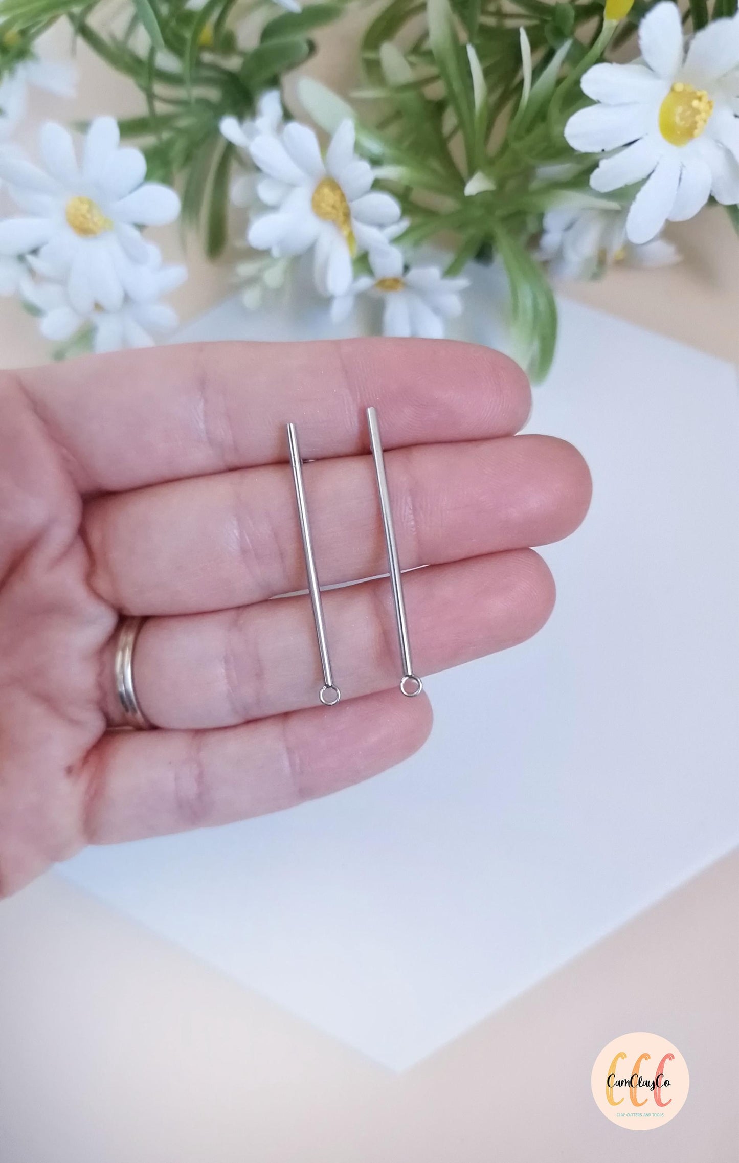 Boucles d'oreilles longues barres en acier inoxydable pour la fabrication de bijoux, doré et argenté - 2 pièces