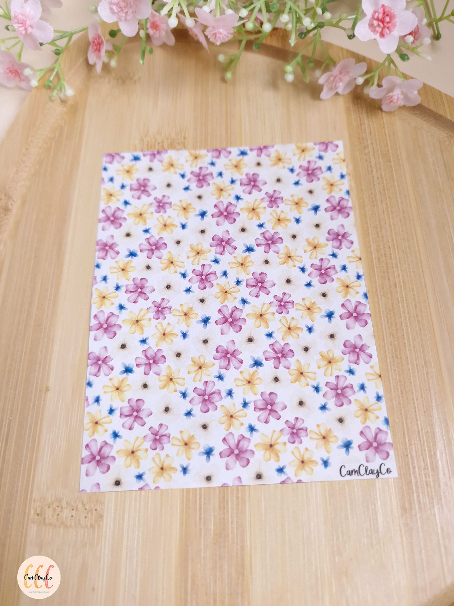 Feuille de transfert soluble à l'eau pour la fabrication de bijoux en argile polymère - Flowers 01