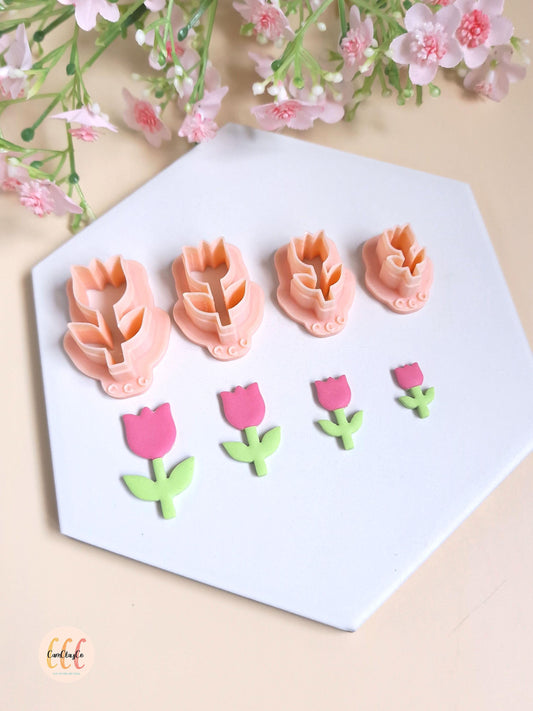 Emporte-pièces 3D en forme de tulipes avec tiges pour la fabrication de bijoux en argile polymère