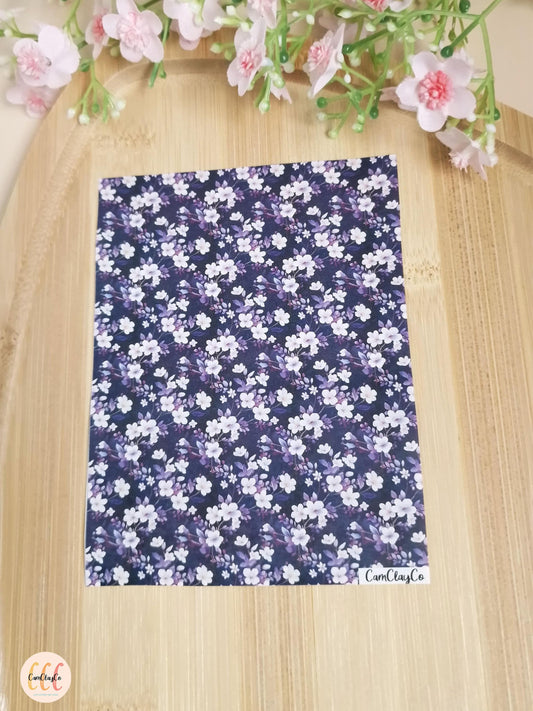 Feuille de transfert soluble à l'eau pour la fabrication de bijoux en argile polymère - Purple flowers 04