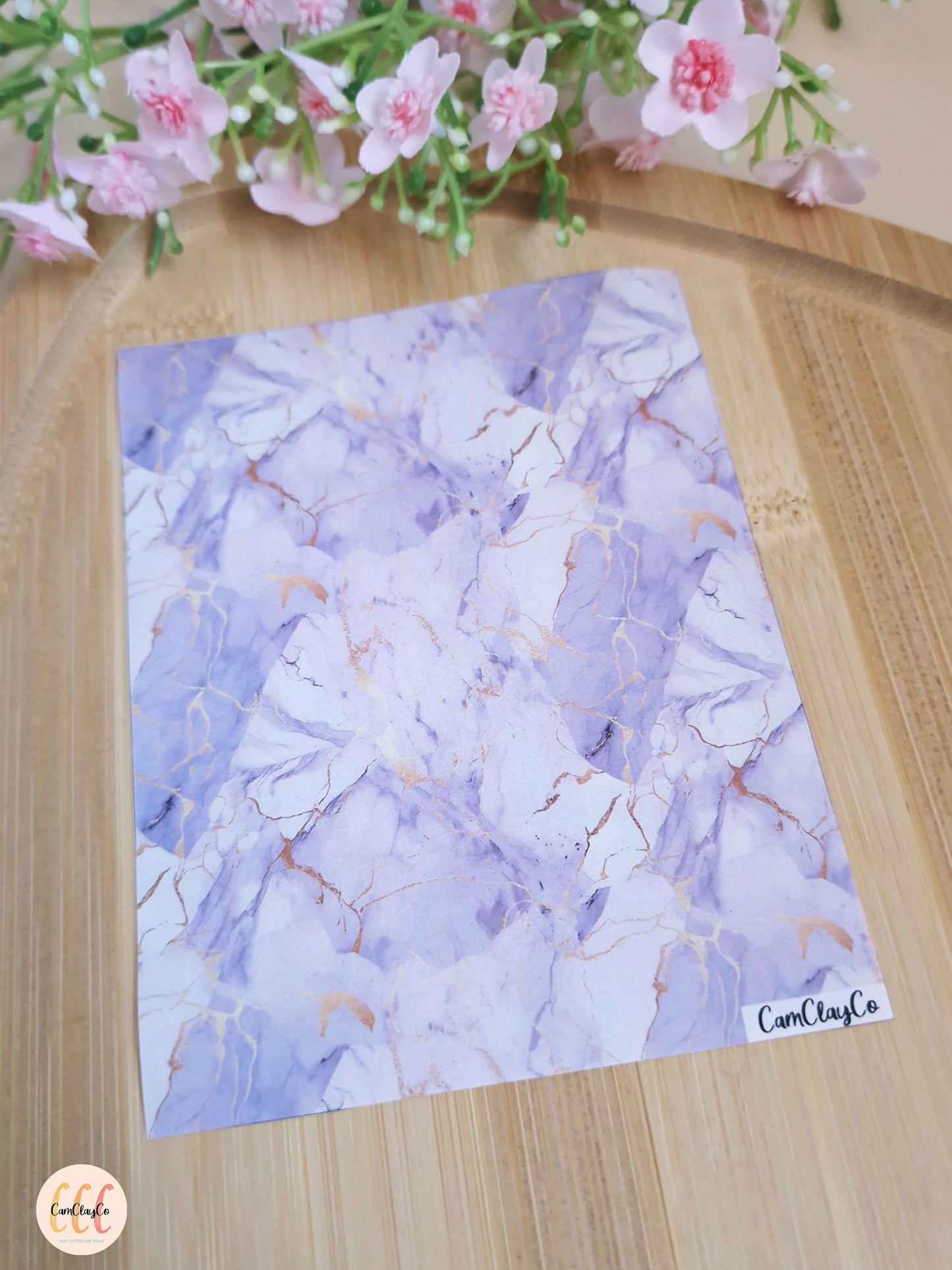 Feuille de transfert soluble à l'eau pour la fabrication de bijoux en argile polymère - Marbre violet