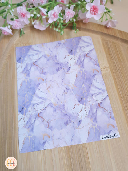 Feuille de transfert soluble à l'eau pour la fabrication de bijoux en argile polymère - Marbre violet