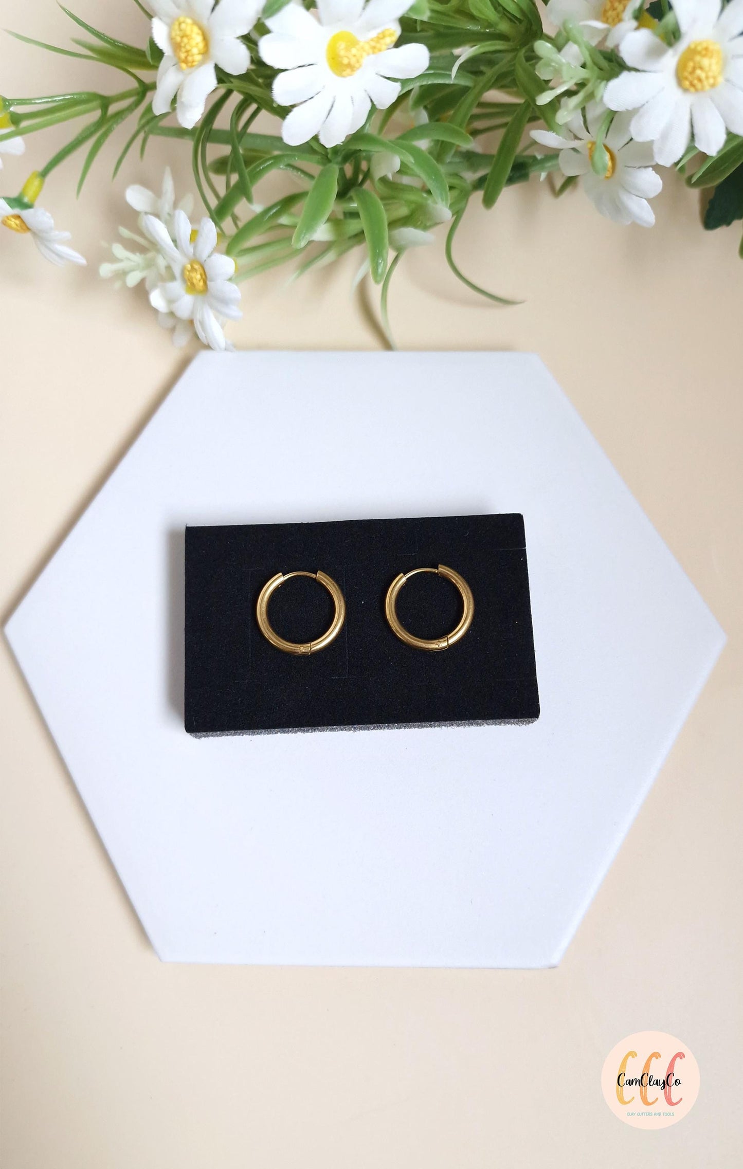 Boucles d'oreilles créoles diamètre 19 mm épaisseur 2,5 mm en acier inoxydable, doré et argenté - 2 pièces