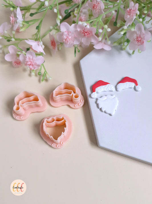 Emporte-pièces 3D en forme de barbe et bonnet du Père-Noël pour la fabrication de bijoux en argile polymère