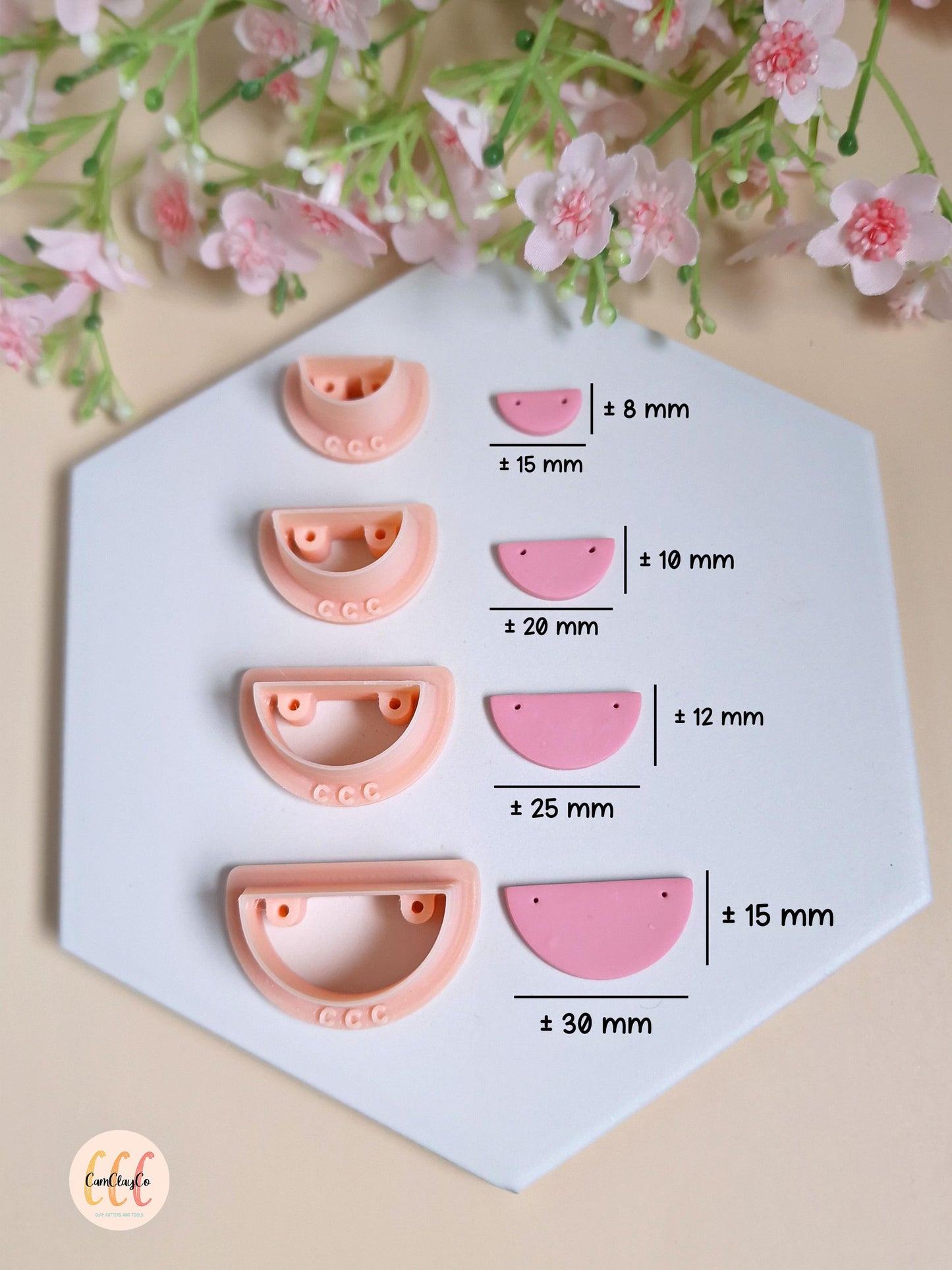 Emporte-pièces 3D en forme de demis-cercles avec guides de perçage pour la fabrication de bijoux en argile polymère