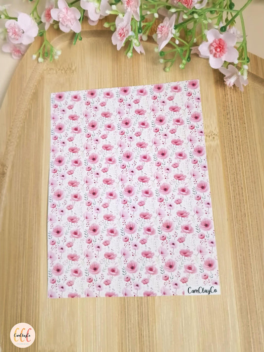 Feuille de transfert soluble à l'eau pour la fabrication de bijoux en argile polymère - Pink flowers 01
