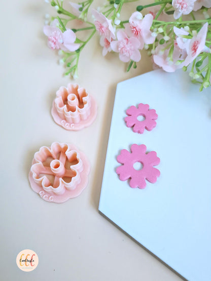 Emporte-pièces 3D fleurs 6 pétales doubles pour la fabrication de bijoux en argile polymère, créoles interchangeables