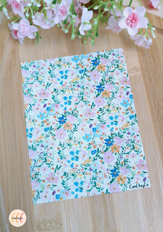 Feuille de transfert soluble à l'eau pour la fabrication de bijoux en argile polymère - Spring Flowers 02